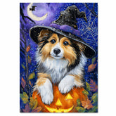 Shetland Sheepdog Haunted Moon Poster Pictures for Room Wall Décor Canvas Art Prints for Bedroom Décor on Ready to Hang 1.5" Thick Canvas Wrap, Floating Framed Canvas, Flat Rolled Canvas